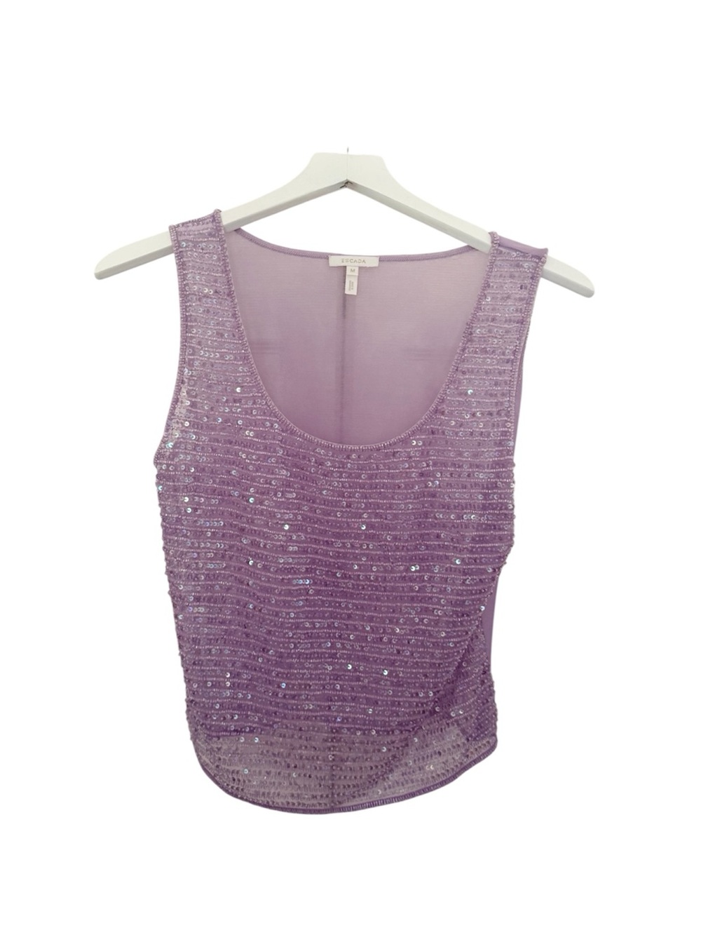 Escada Purple Beaded Tank Top Sheer Pastels Lavender Lilac Size Medium